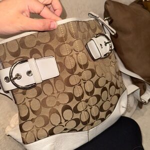 Coach Brown and White Designer Tote Bag